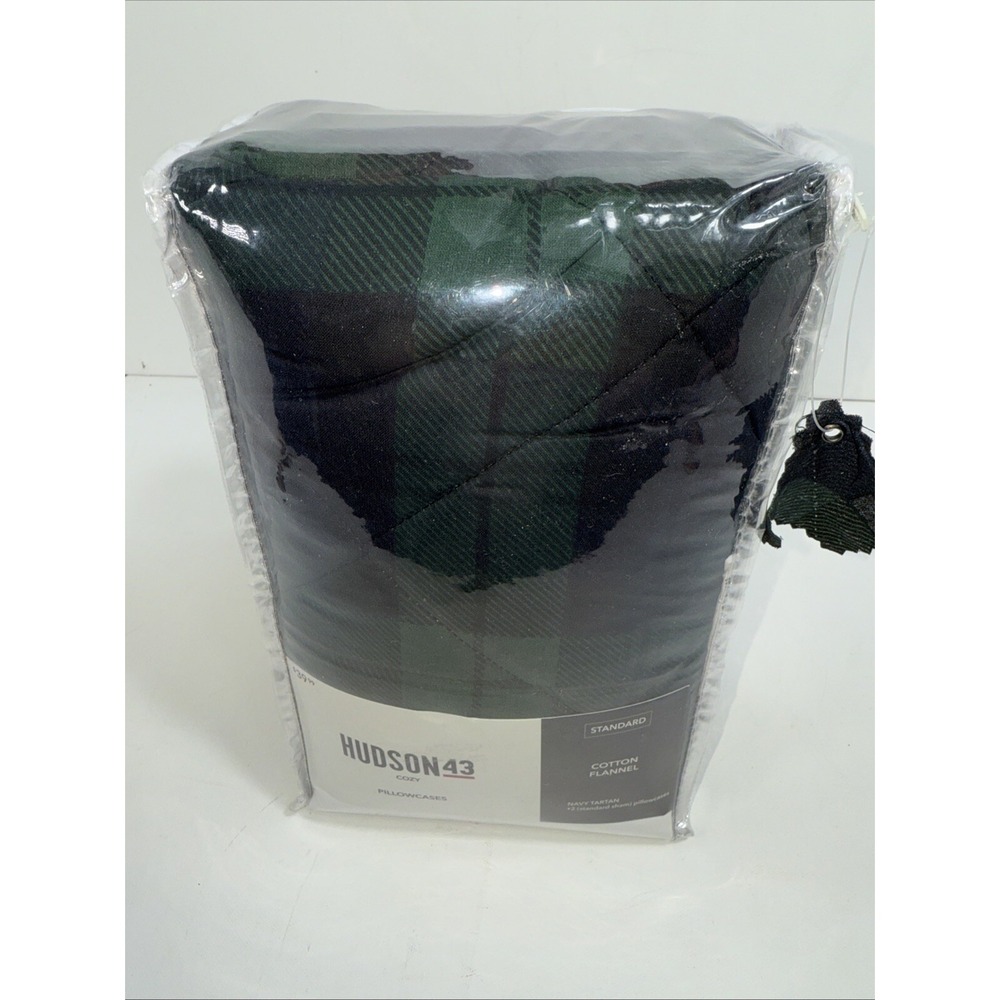 Hudson‎ 43 Cozy 2 Pack Navy/GRN Tartan Standard Sham Cotton Flannel Pillowcases